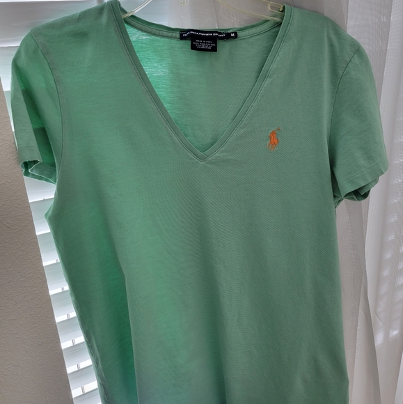 Polo by Ralph Lauren Women's Green V-Neck T-Shirt - Picture 1 of 4